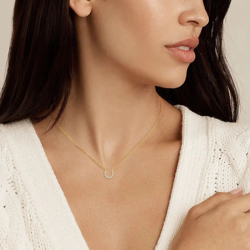 925 Sterling Silver Round Moissanite Pendant Necklace for Women U Shaped Horseshoe Pendants Lucky Charm Jewelry 2025 New