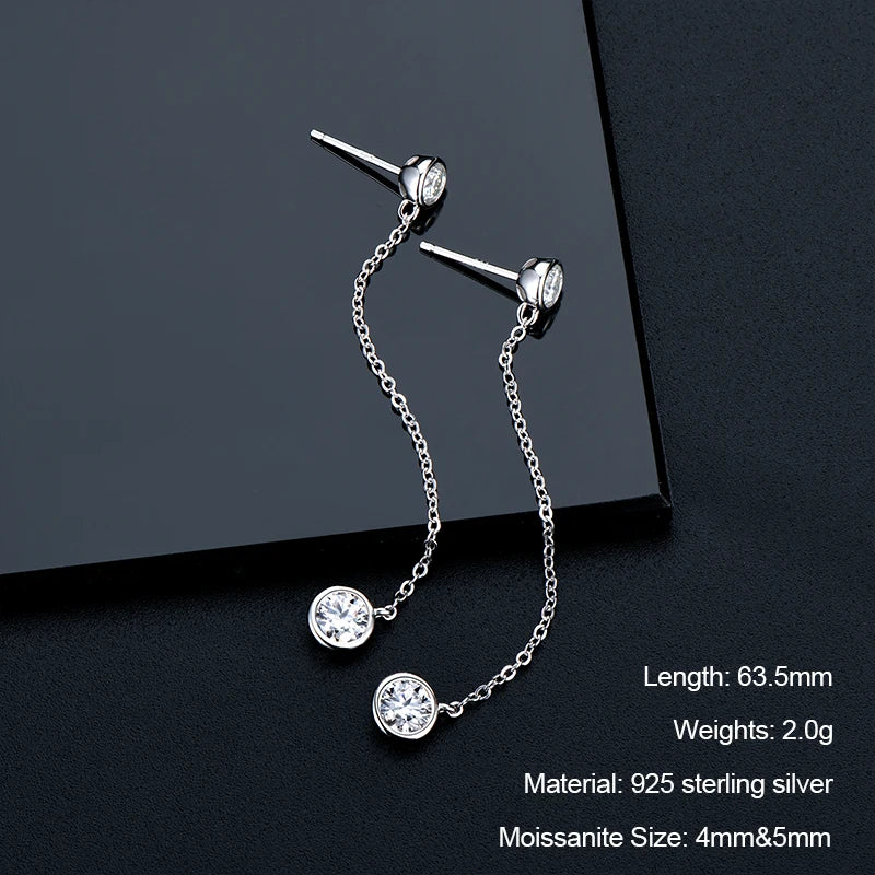 Long Tassel Star Moissanite Pendant Earrings for Women S925 Silver Chain Dangle Drop Earrings Studs GRA Certified Jewelry