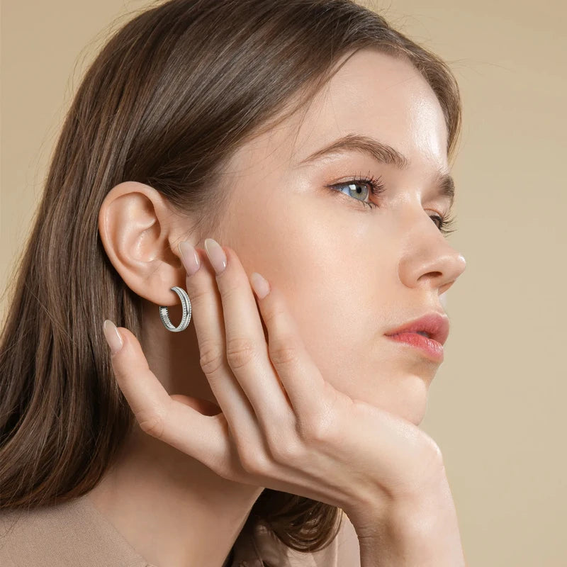 C Shape Open Circle Stud Earrings Moissanite Hoop Drop Piercing Earrings 925 Sterling Silver Women's Anniversary Jewelry