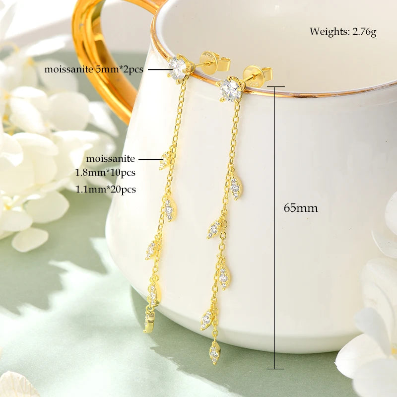 4mm D Moissanite Drop Earrings for Women S925 Silver Chain Star Flowers Pendant Stud Earrings Daily Wear Wedding Jewelry