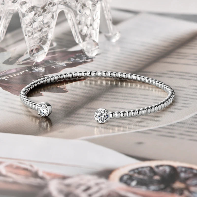 Solid 925 Sterling Silver Open Bangle Cuff 5mm 0.5ct D Color Round Cut Moissanite Bracelet GRA Certificate Women's Jewelry