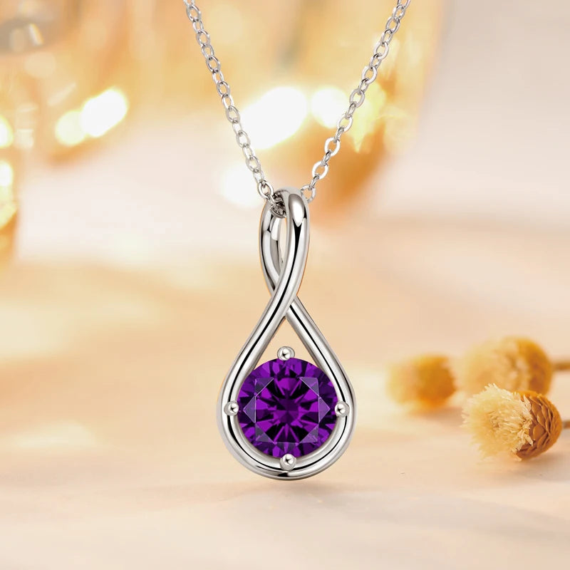 Colorful 12 Birthstone Pendant Infinity Necklace for Women 925 Silver 8mm Round Moissanite Zirconia Pearl Jewelry Birthday Gift
