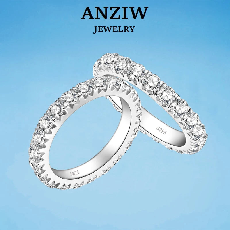 3mm D Moissanite Full Eternity Thin Bands Stackable Engagement Wedding Ring White Gold Silver 925 for Women Jewelry Gifts