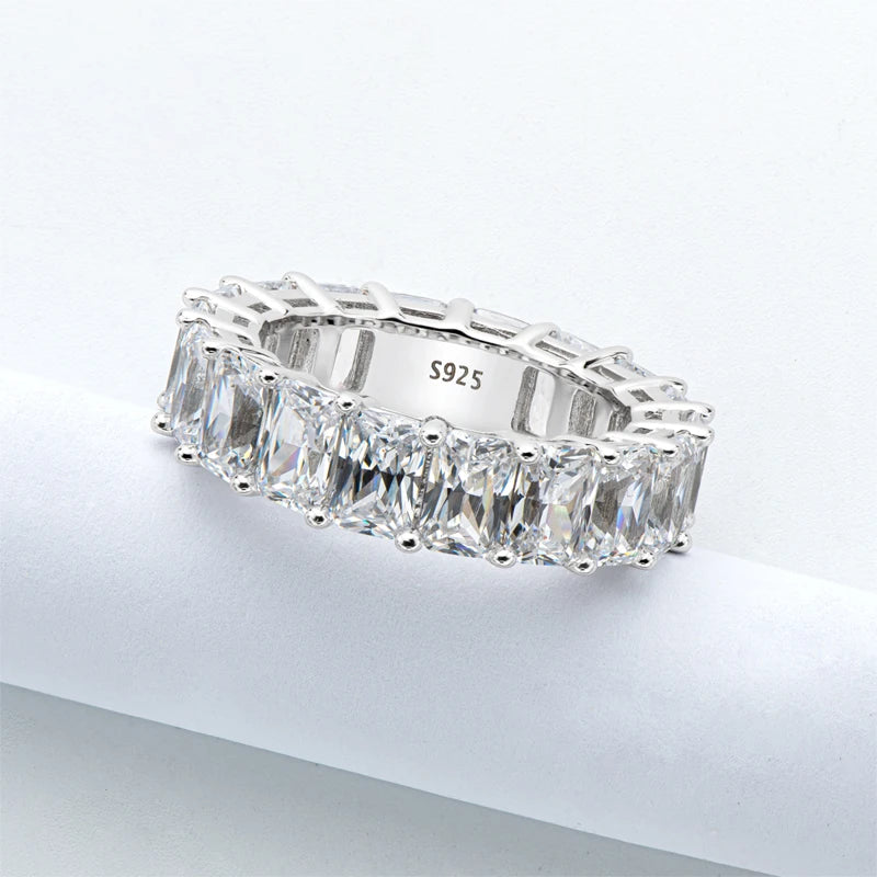 925 Sterling Silver Full Eternity Ring 6x4mm Radiant Cut 5A Zircon Band for Women Simulated Diamond Luxury Party Jewelry