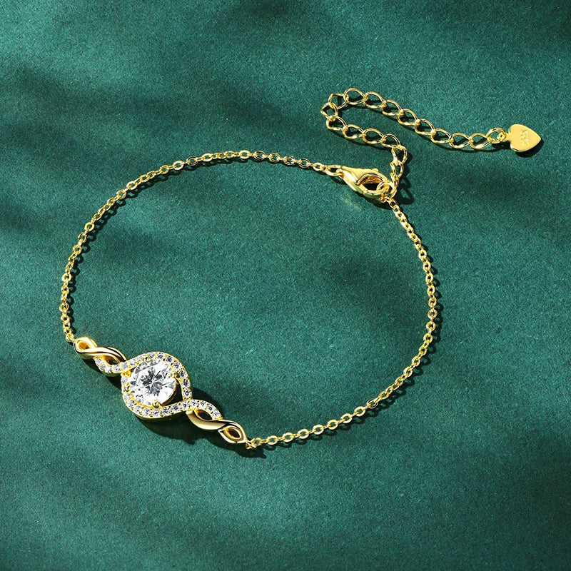 2025 1CT 6.5mm Infinity Moissanite Bracelet 925 Silver Adjustable Chain Evil Eye Bracelets for Women Hand Jewelry Gift GRA