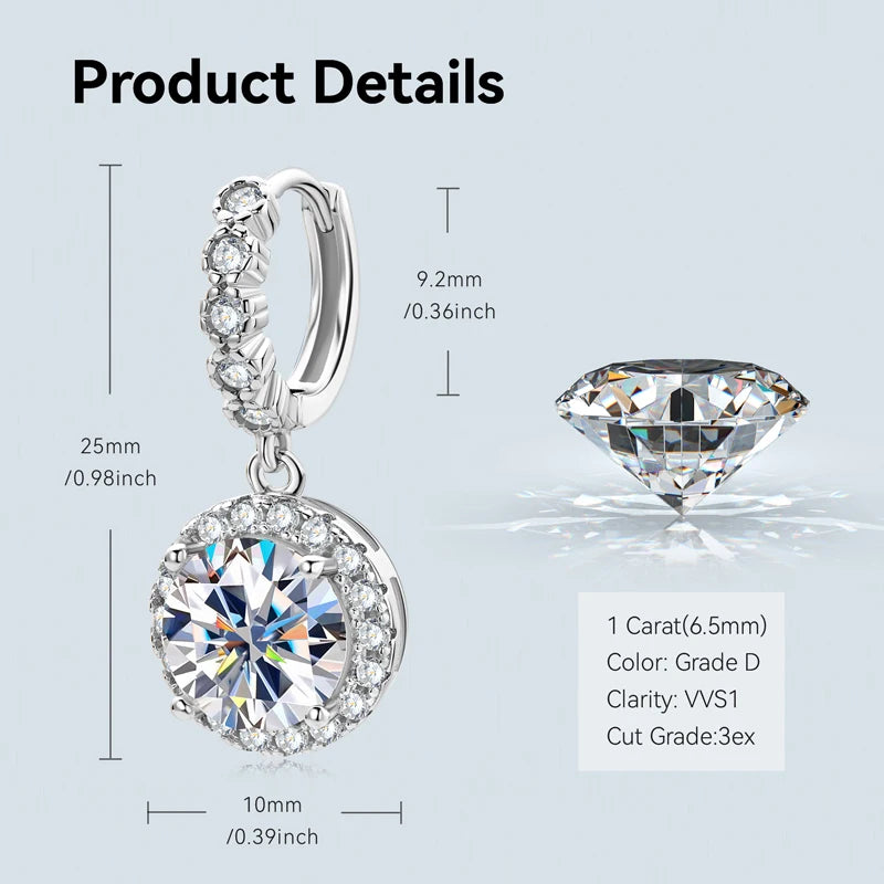 Real Sparkling 3.0 Ct D Moissanite Drop Hoop Earrings 100% 925 Silver Gold Plated 2.0ct Hanging Earring For Women Jewelry
