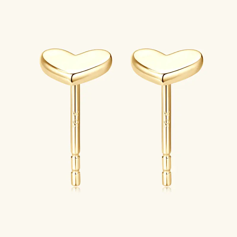 Real Gold Heart Shaped Stud Earrings Minimalist Small Piercing Earrings 10k Yellow Gold Wedding Engagement Fine Jewelry