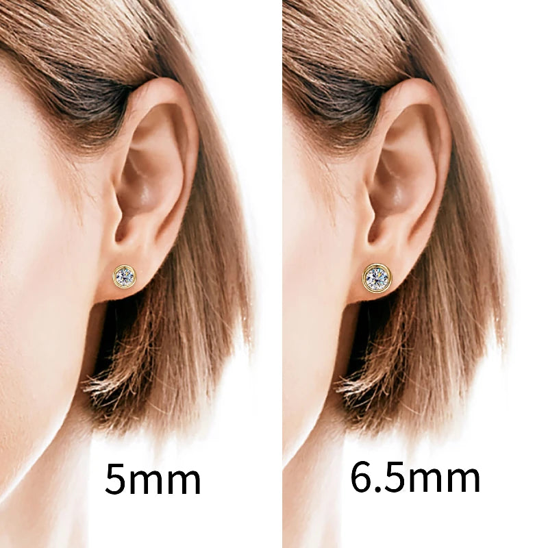 Bezel 5mm 6.5mm 1CT D Color Moissanite Earrings 925 Sterling Silver Plated K Gold Earrings for Men Women Gift Valentine's