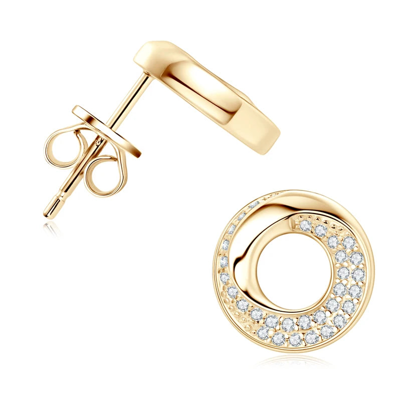 Doughnut Circle D Color Moissanite Stud Earrings for Women Men Real 925 Silver Piercing Ear Jewelry with GRA Certificate