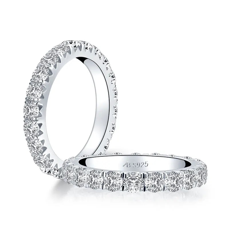 Full Eternity Bands Silver 925 Sterling 3.0mm Simulated Diamond Ring for Women Girl Engagement Wedding Jewelry 2023 Trendy