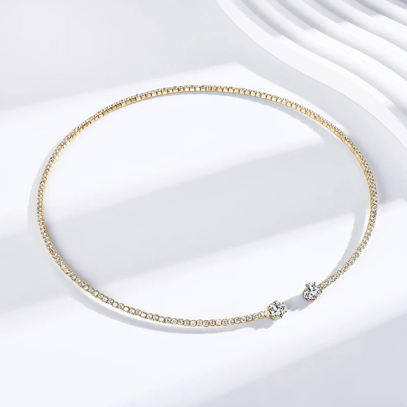 D1.60CT Heart Cut Moissanite Collar Open Tennis Necklace 925 Sterling Silver Choker for Women Fine Jewelry GRA Certificate