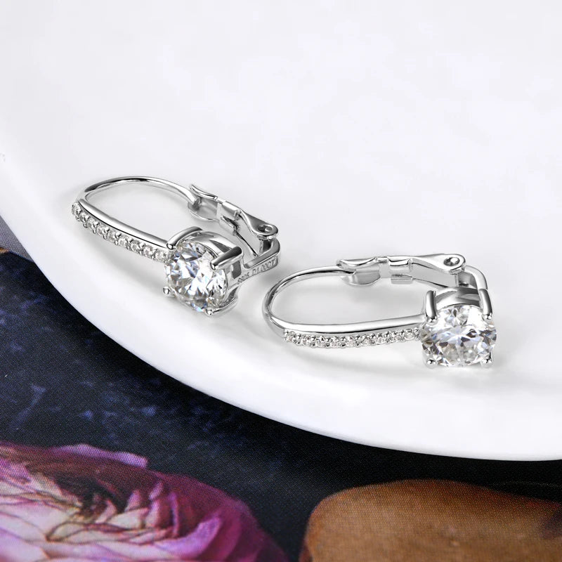 100% Real 925 Silver 1.0ct D Color Moissanite Drop Hoop Earring for Women Clip Earring Engagement Wedding GRA Jewelry Gift
