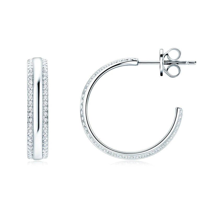C Shape Open Circle Stud Earrings Moissanite Hoop Drop Piercing Earrings 925 Sterling Silver Women's Anniversary Jewelry