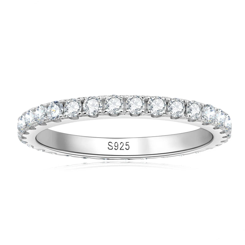 Classic 925 Sterling Silver Full Eternity Ring 2mm D Moissanite Rings Stackable Finger Bands for Women 18k Gold Plated Jewelry