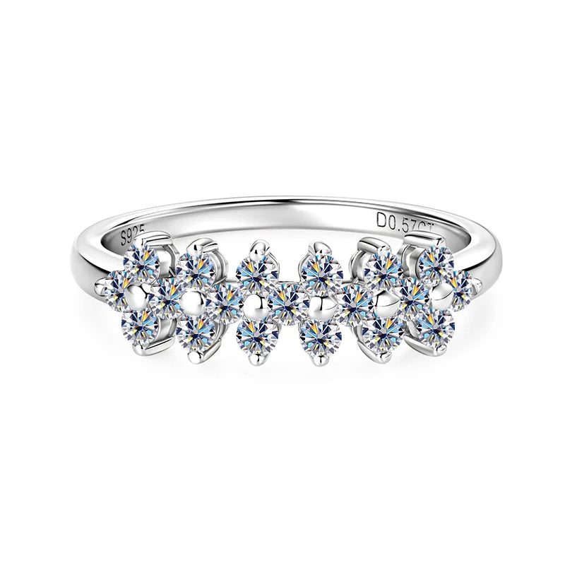 Fashion 2mm D All Moissanite Rings for Women 925 Silver Flower Eternity Ring Bands Daily Wear Finger Jewelry Gifts 2025