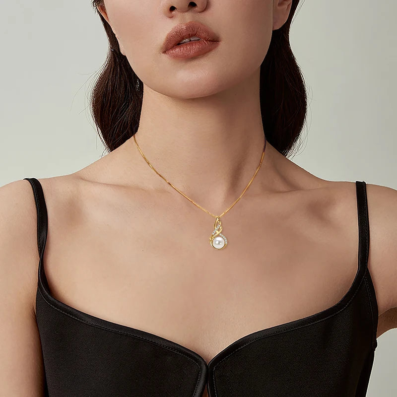 10mm Freshwater Pearl Pendant Infinity Necklace 100% 925 Silver Adjustable Chain Fashion Fine Jewel for Women Gift 45+5cm