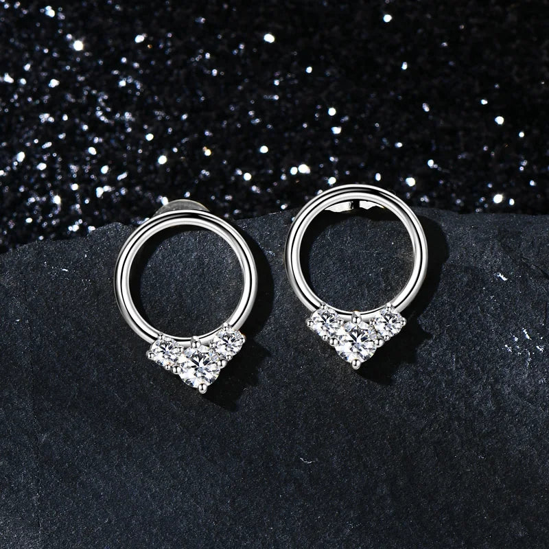 3-stone D Color Moissanite Drop Earrings 925 Silver Simple Circle Studs Piercing Earring Wedding Jewelry for Women Gift 2024 New