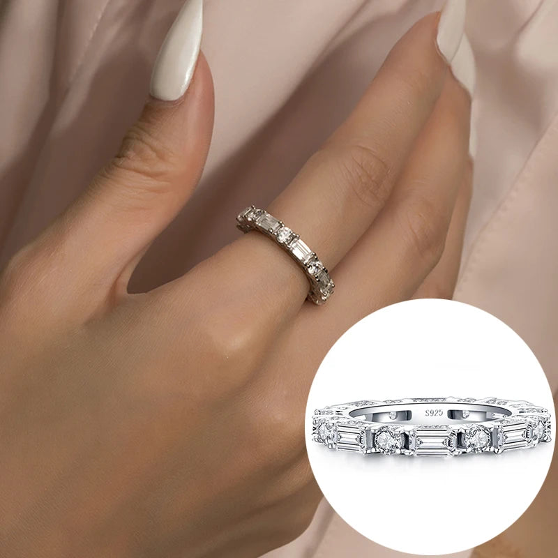 100% Real Silver 925 Full Eternity Ring for Women Simulated Diamond Engagement Wedding Band Finger Rings Cubic Zirconia Jewelry