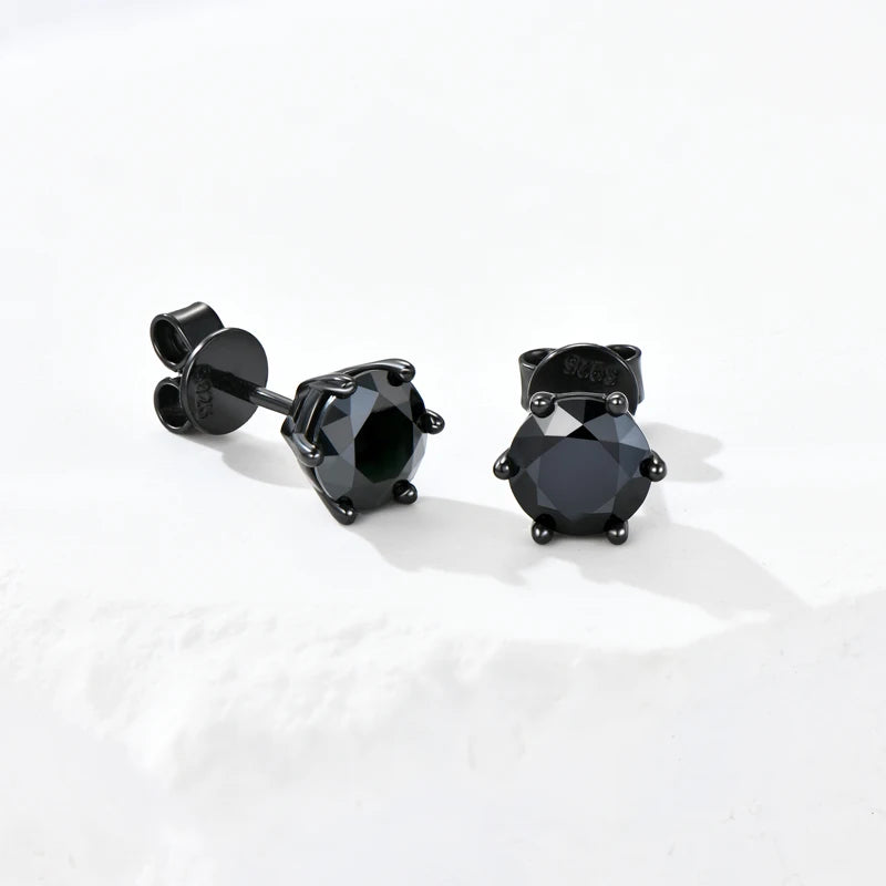 6.5MM 2CTW. Black Moissanite Stud Earrings For Women and Men 925 Silver Black Earrings 0.5ct 1ct Round Cut Lab Diamond 5mm