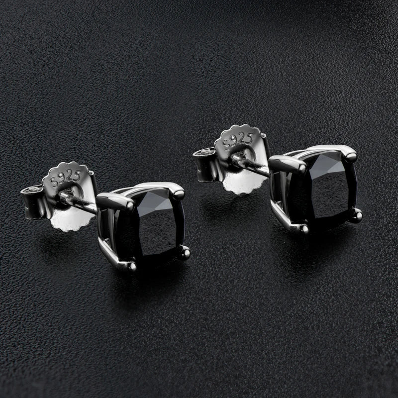 6x6MM 1.0CT Cushion Cut Black Moissanite Stud Earrings for Men Women 925 Sterling Silver Gold Plated Earring Jewelry Gift