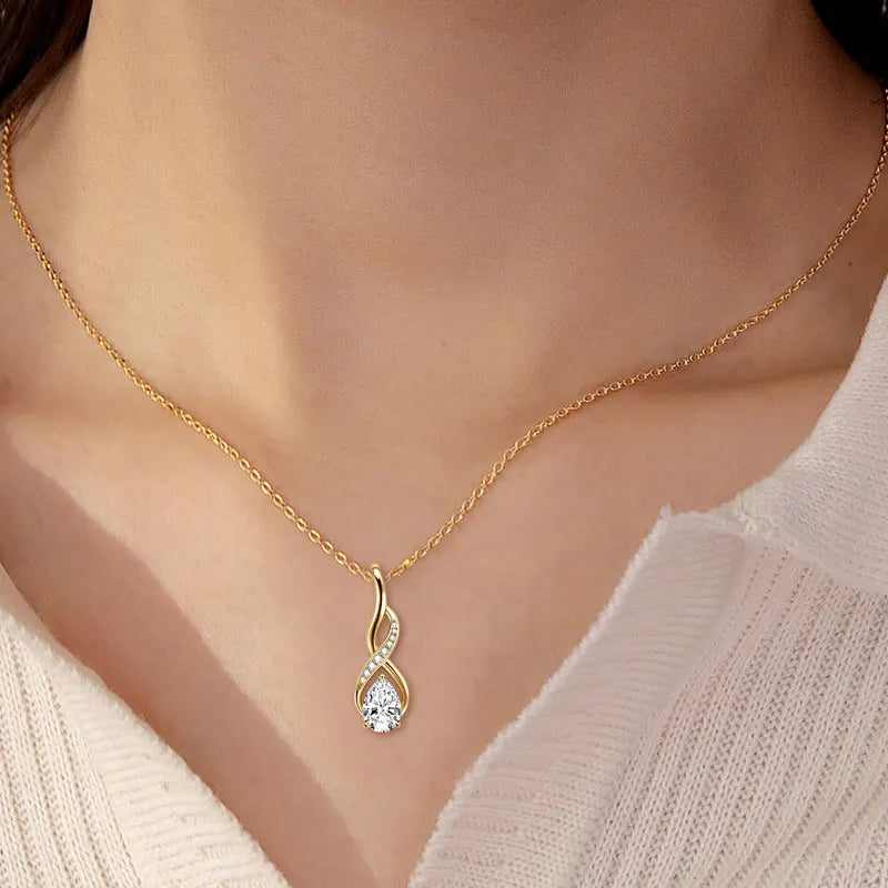7x10mm 2ct Pear Cut Moissanite Infinity Pendant Necklace for Women 925 Sterling Silver Adjustable Chain Fine Jewelry Gift