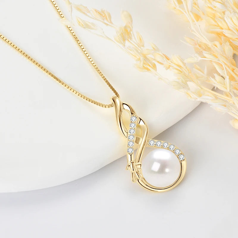 10mm Freshwater Pearl Pendant Infinity Necklace 100% 925 Silver Adjustable Chain Fashion Fine Jewel for Women Gift 45+5cm