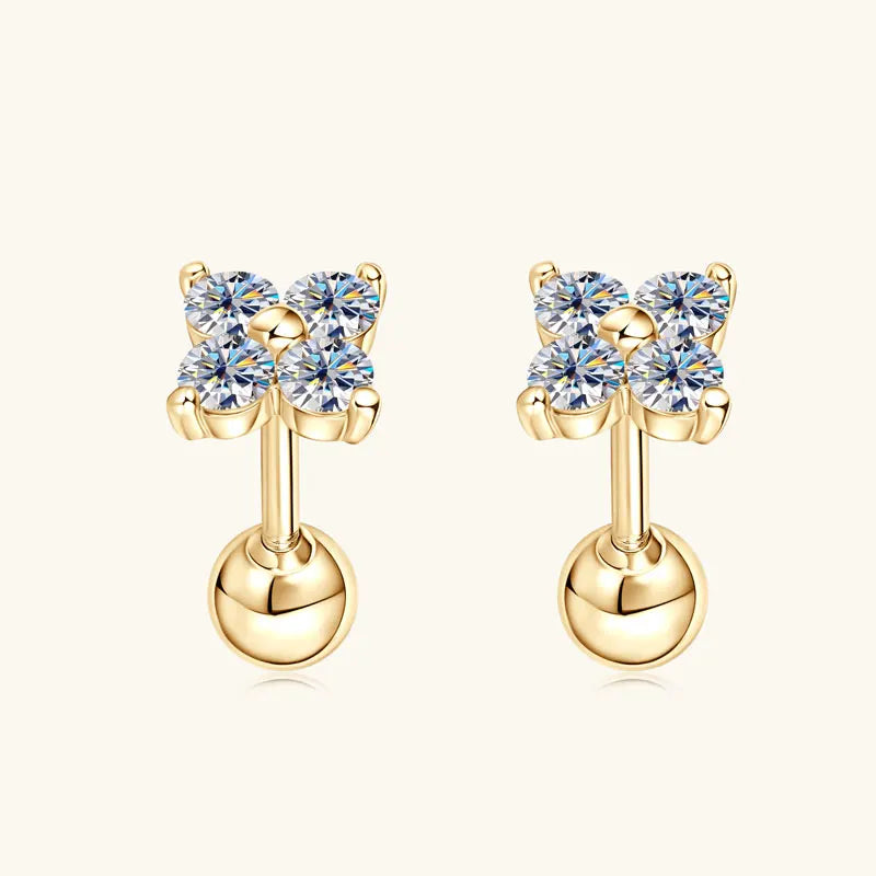 Solid Gold 10K Clover Flower 2.5mm Moissanite Earrings Studs for Women GRA Certified Gold Jewelry Charm Piercing Earrings