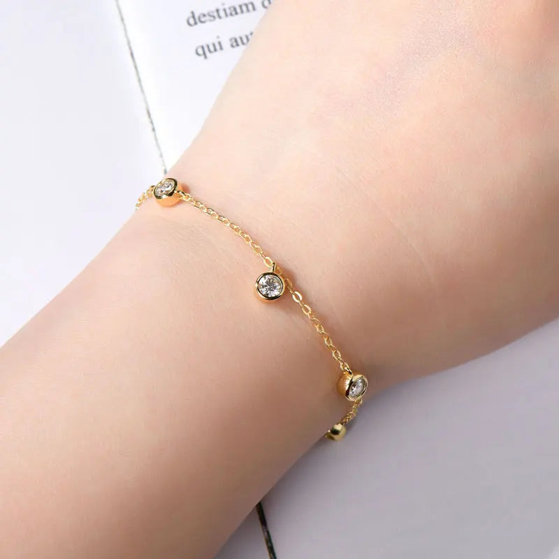 2025 New 4mm Bezel Moissanite Bracelet 925 Silver Adjustable Chain Fashion Bracelets for Women Hand Jewelry Valentine Gift
