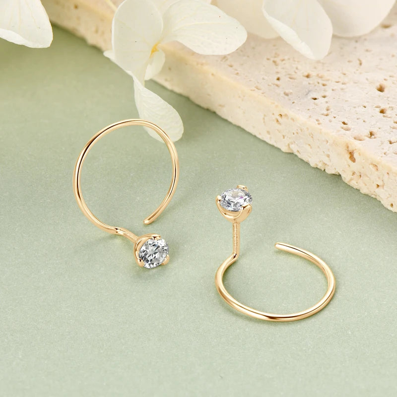 100% 925 Silver Circle Piercing Earrings for Women 4mm 0.3ct Moissanite Earring Studs Threader Wedding Party Jewelry 2024