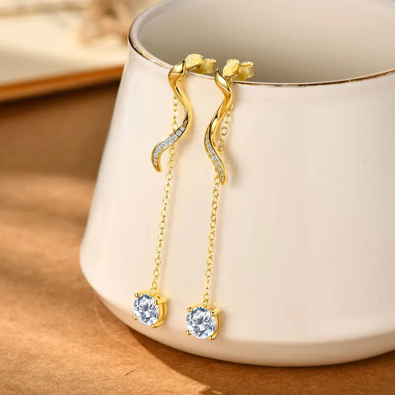 6.5mm 1CT Moissanite Drop Snake Stud Earrings for Women 925 Silver Long Chain Pendant Earrings GRA Certified Jewelry 2025