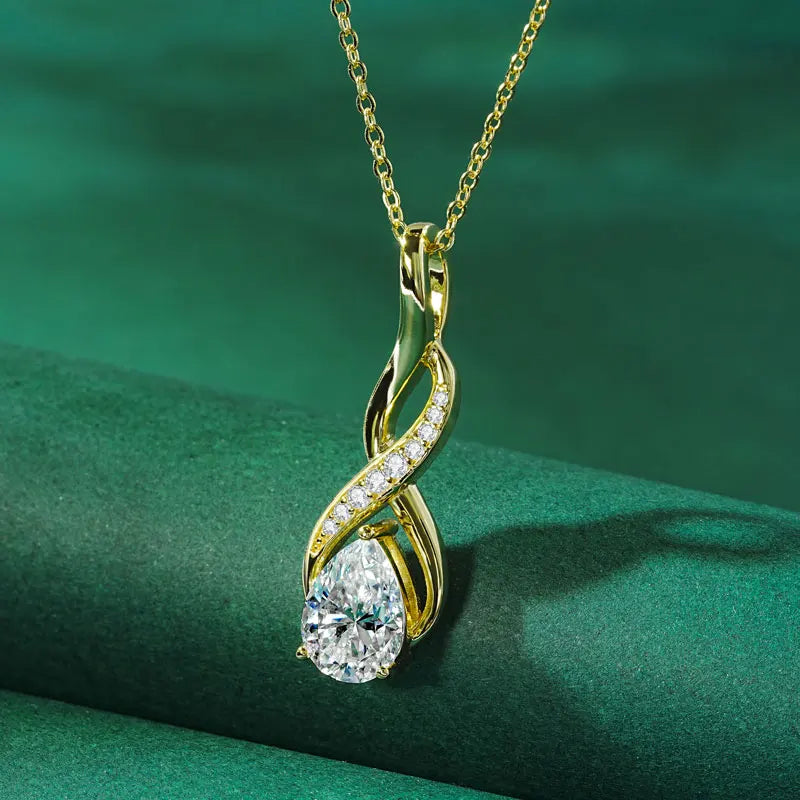 7x10mm 2ct Pear Cut Moissanite Infinity Pendant Necklace for Women 925 Sterling Silver Adjustable Chain Fine Jewelry Gift