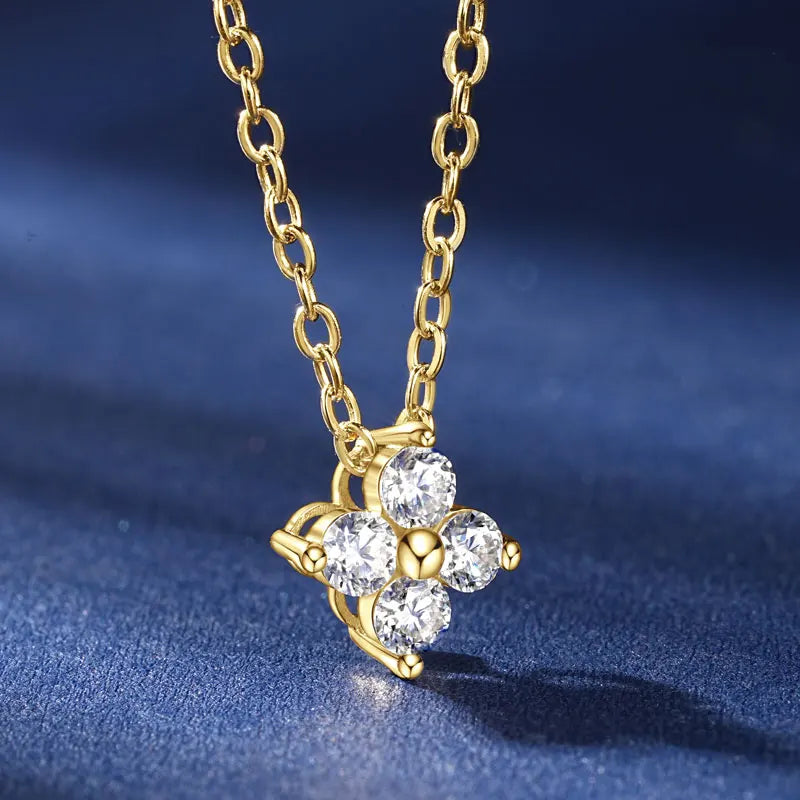 100% Real 10K Gold Clover Flower 2.5mm D Moissanite Pendant Necklace Adjustable Chain for Women Lucky Charm Jewelry Gifts