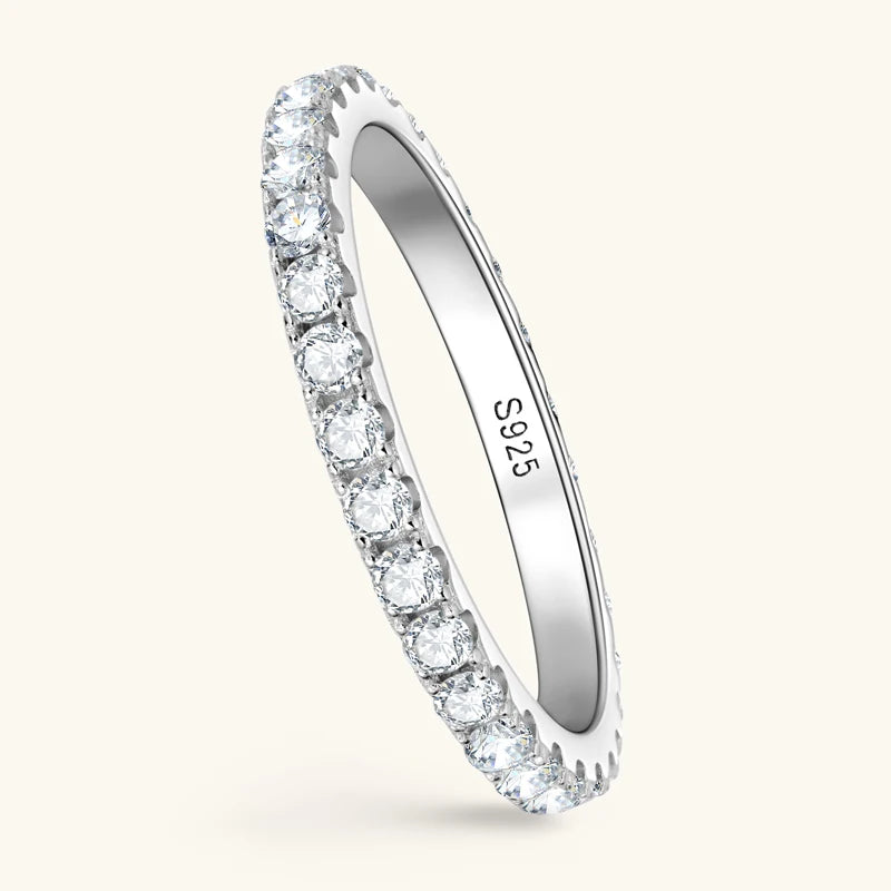 Full Eternity Bands 2mm Moissanite with Certificate 925 Sterling Silver Rings for Women All-Around Wedding Jewelry Gifts