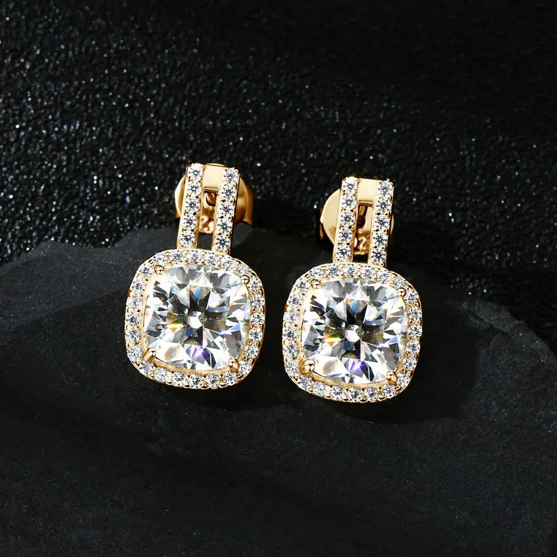 Cushion Cut 2CT D Moissanite Stud Earrings for Women 925 Sterling Silver Luxury Wedding Engagement Jewelry GRA Certified