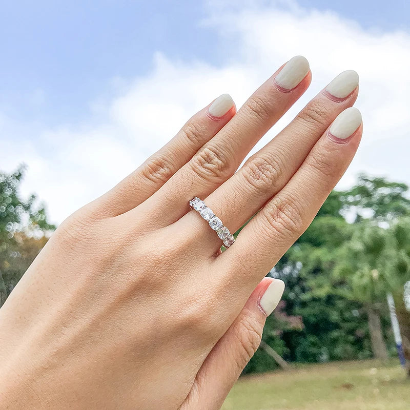 Cushion Cut Sona Simulated Diamond Full Eternity Rings Anniversary Rings Wedding Band Ring For Women