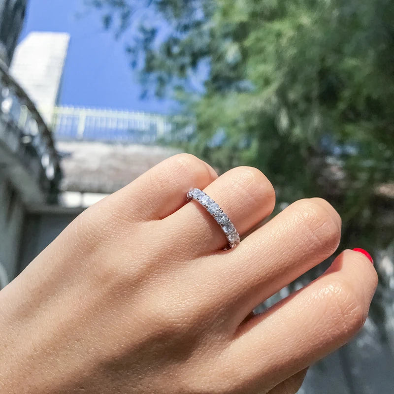 Full Eternity Bands Silver 925 Sterling 3.0mm Simulated Diamond Ring for Women Girl Engagement Wedding Jewelry 2023 Trendy