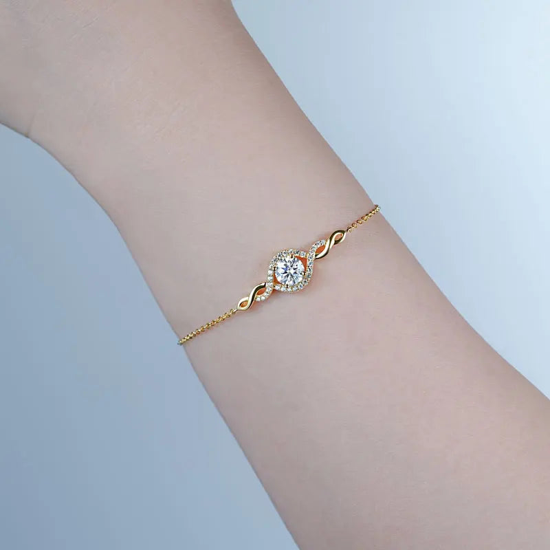 2025 1CT 6.5mm Infinity Moissanite Bracelet 925 Silver Adjustable Chain Evil Eye Bracelets for Women Hand Jewelry Gift GRA