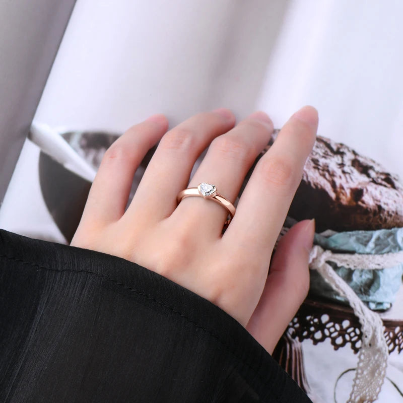 Rose Gold Color 0.5ct Heart Shaped Moissanite Solitaire Engagement Ring Silver 925 for Women Promise Wedding Bands Jewelry