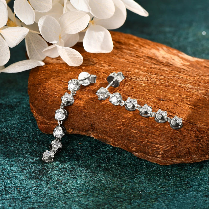 1.20CTTW. 3MM Moissanite Chandelier Dangle Earrings for Women Real 925 Silver Long Chain Drop Studs Party Wedding Jewelry Gift