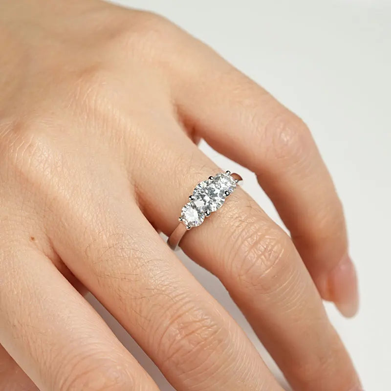 2.0CTTW 6.5mm D Color Moissanite Engagement Wedding Ring 925 Sliver GRA Certified Three Stone Band for Women Promise Fine Jewel