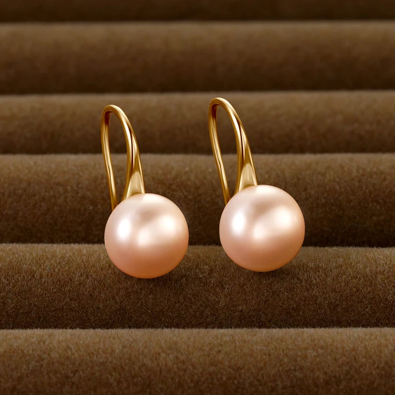 Elegant Pearl Drop Earrings 8-8.5mm Natural Freshwater Pearl Hook Earrings For Women Classic Wedding Jewel 14K Gold Fille