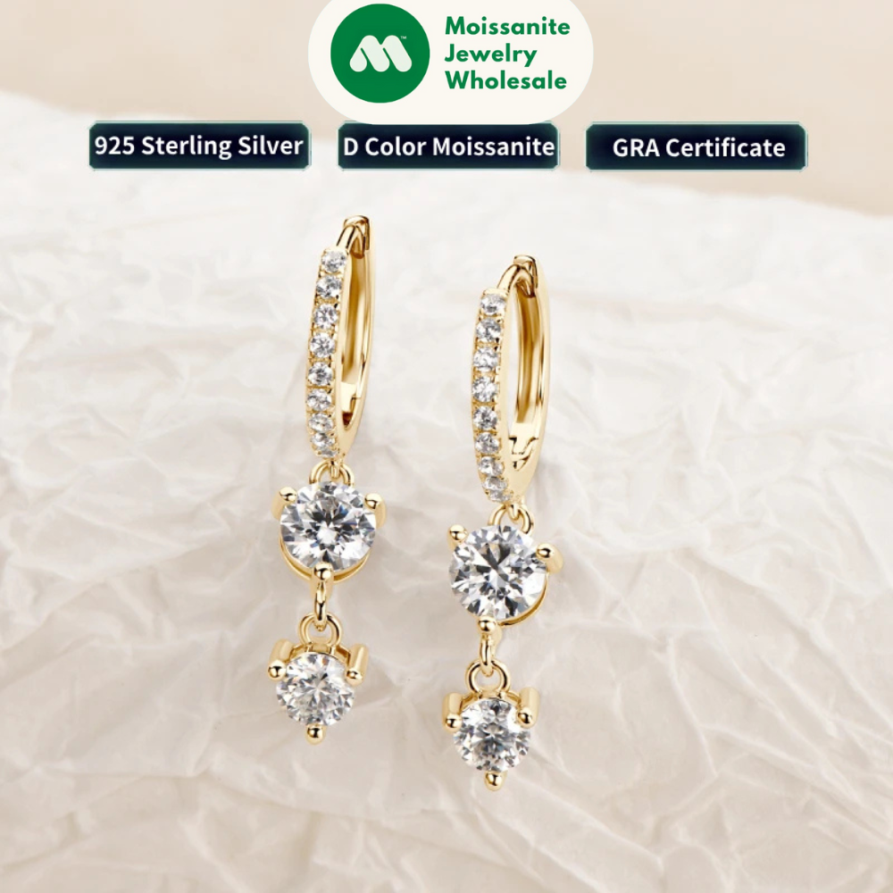 4mm 5mm Round Moissanite Long Tassel Earrings 100% 925 Sterling Silver Women's Hoop Dangle Earrings Wedding Jewelry Gifts