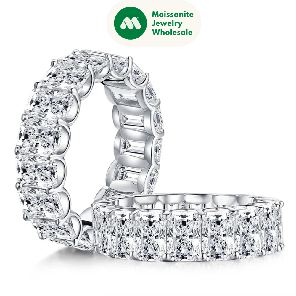 925 Sterling Silver 6x4mm Radiant Cut Dull Eternity Engagement Ring Band Simulated Diamond Wedding Rings for Women Jewelry