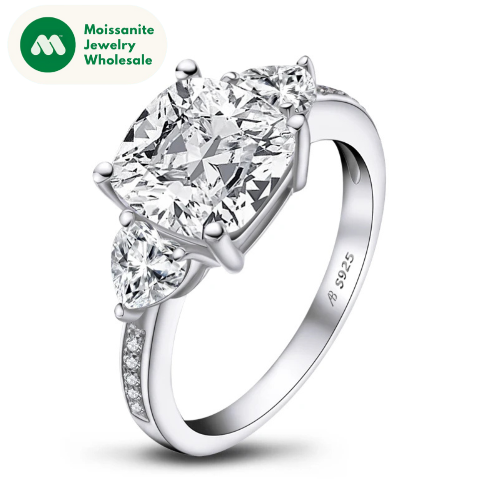 Fashion 925 Sterling Silver 9x9mm Big Cushion Cut Ring Simulated Diamond Wedding 3.5ct Bridal Engagement Ring Jewelry