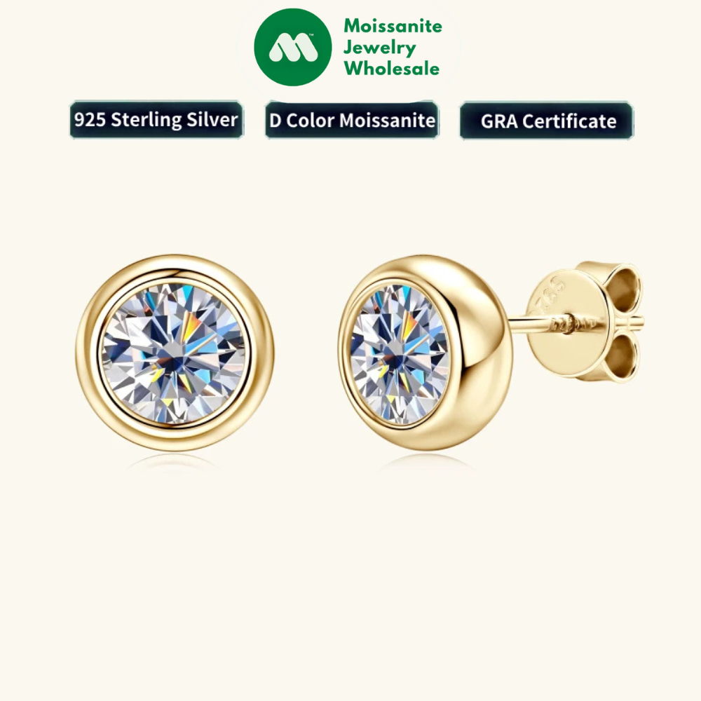 Bezel 5mm 6.5mm 1CT D Color Moissanite Earrings 925 Sterling Silver Plated K Gold Earrings for Men Women Gift Valentine's