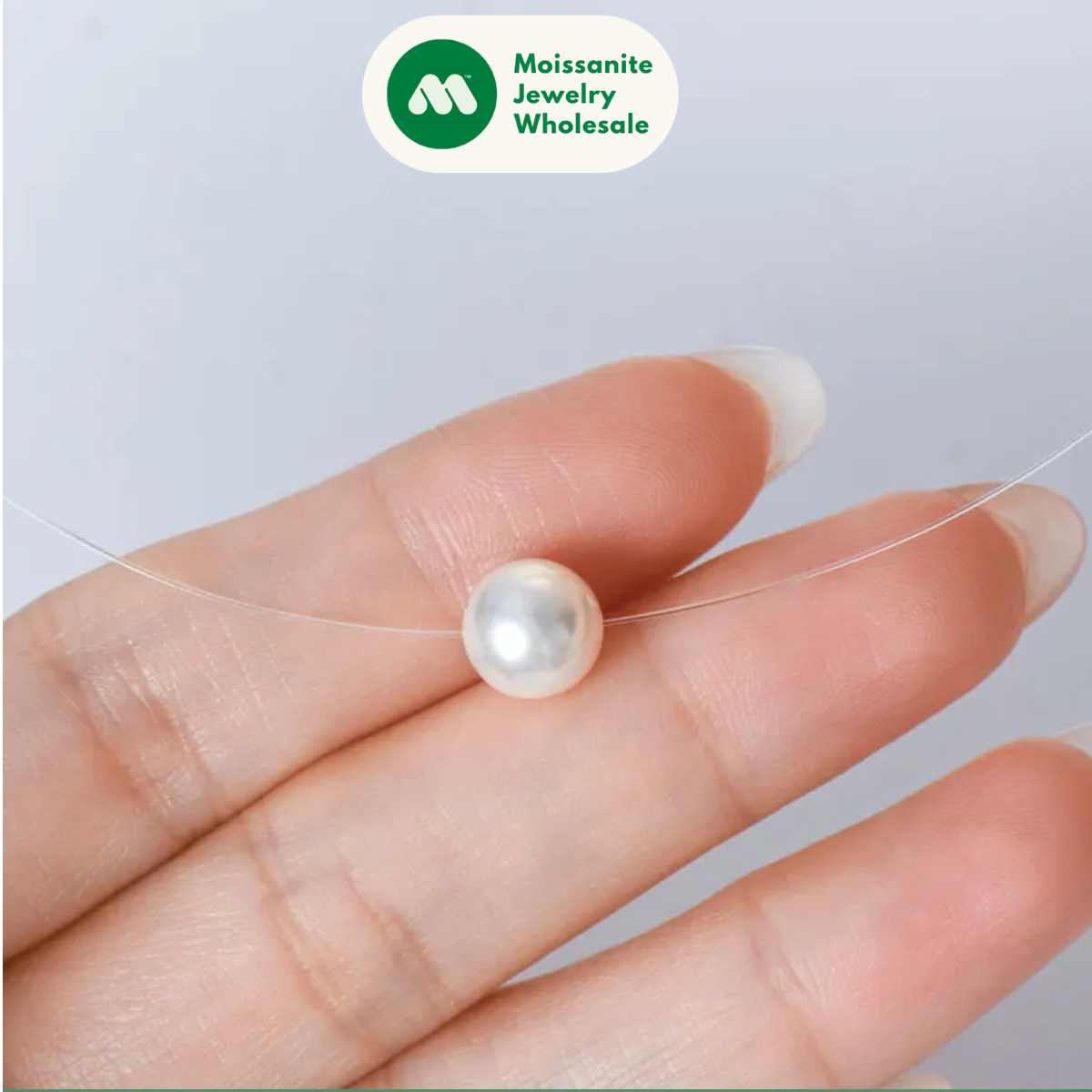 Solitaire 8-9mm Natural Cultured Freshwater Pearl Pendant Necklace for Women 925 Silver Invisible Fishing Line Chain Adjustable