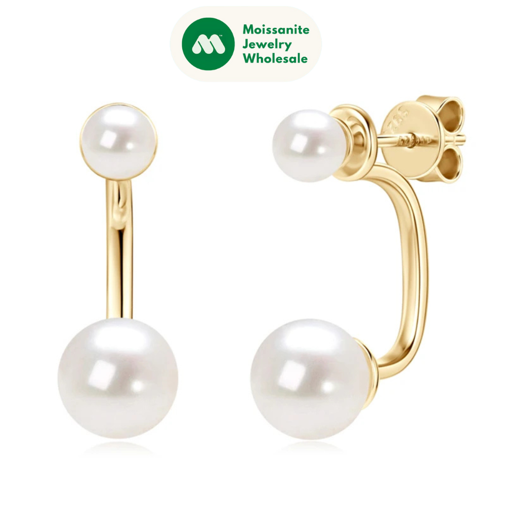 925 Sterling Silver Jacket Earrings Round Natural Freshwater Pearl Studs Front-back Earrings for Women Fine Jewel Gifts