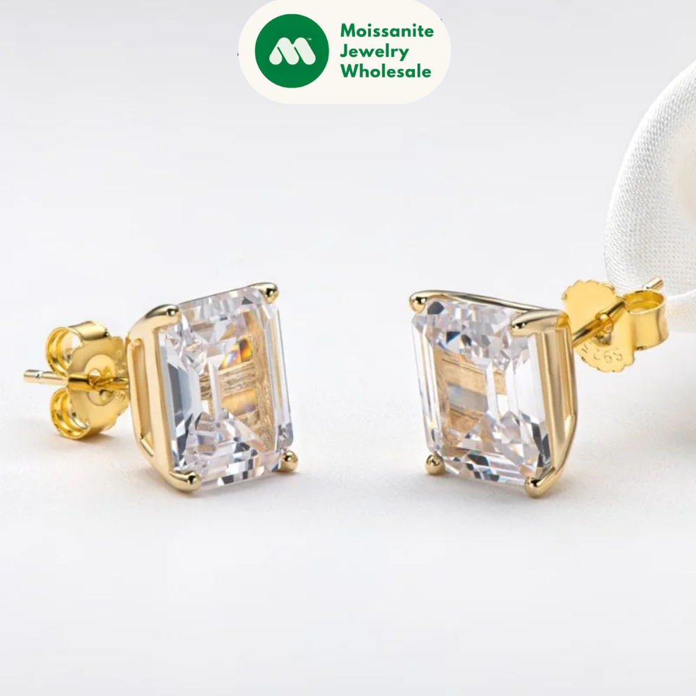 Fashion 925 Sterling Silver Emerald Cut Stud Earrings for Women Geometric Piercing Earring Wedding Ear Buckle Jewelry Gift