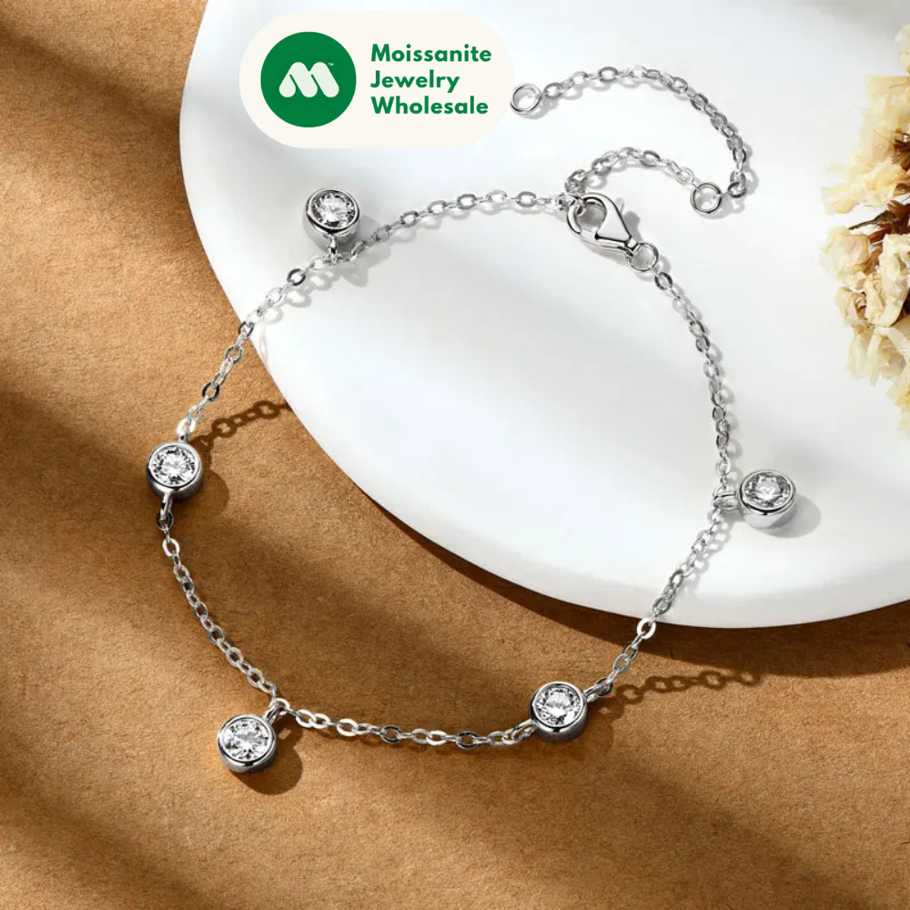 2025 New 4mm Bezel Moissanite Bracelet 925 Silver Adjustable Chain Fashion Bracelets for Women Hand Jewelry Valentine Gift