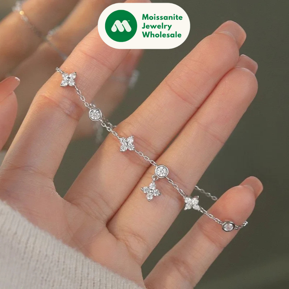 GRA Certified Moissanite Bracelet 925 Sterling Silver Women's Clover Flower Bracelets Adjustable S925 Chain Trendy Jewelry